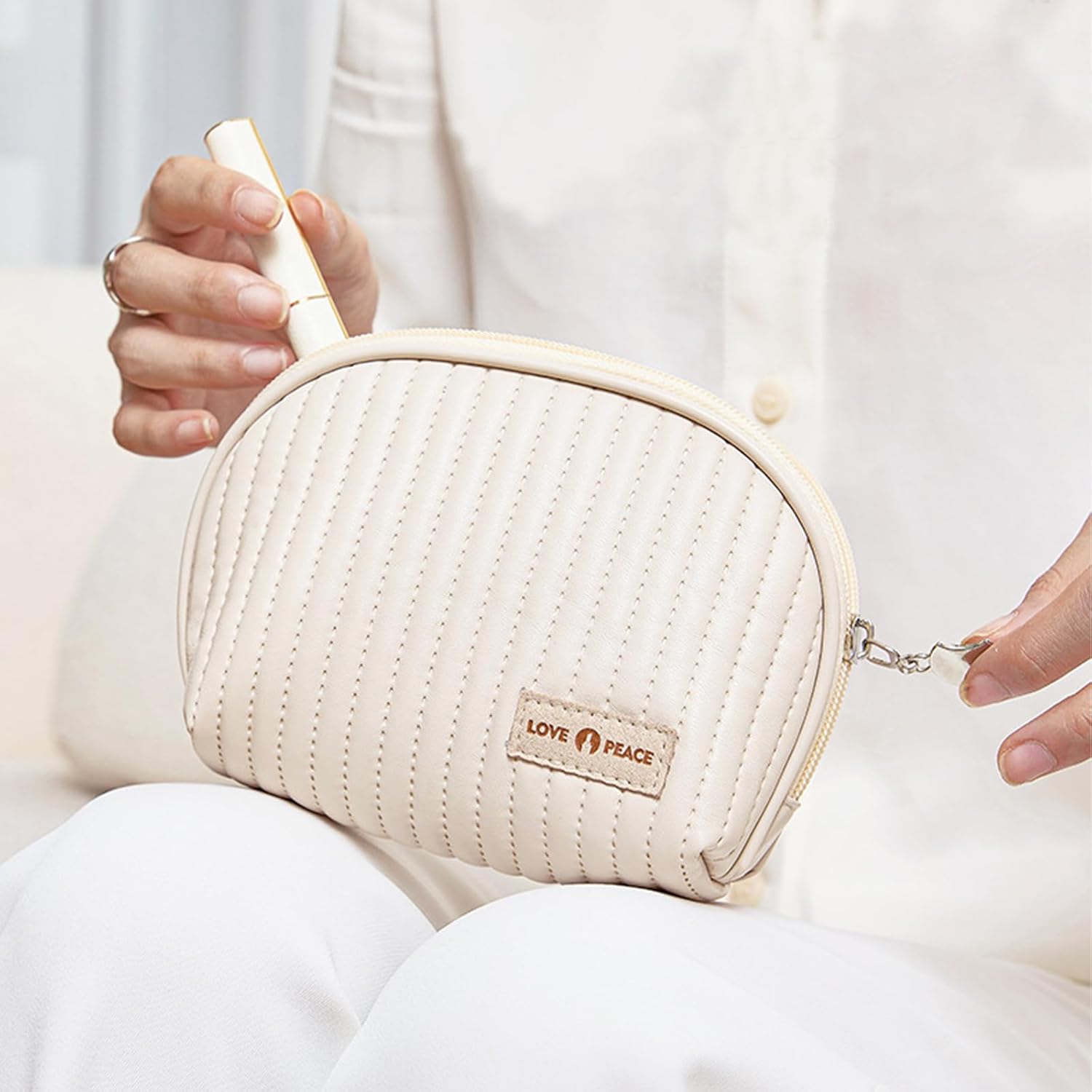 Harlang Pequeña bolsa de maquillaje con cremallera, organizador de cosméticos de viaje para mujeres, Concha azul, Moda