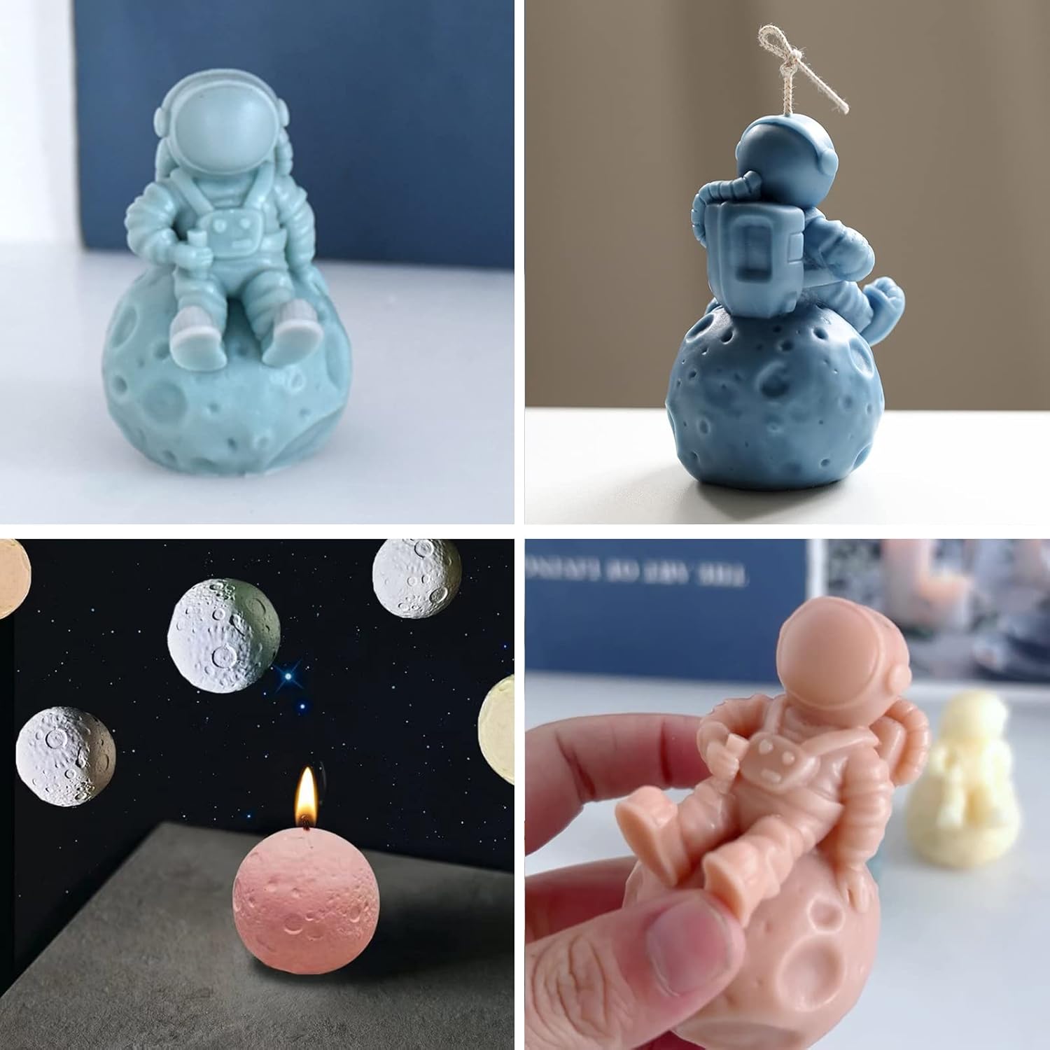 Molde de astronauta y vela de luna 3D para hacer velas, jabones, molde de aromaterapia, molde de silicona para chocolate, caramelo de hielo,