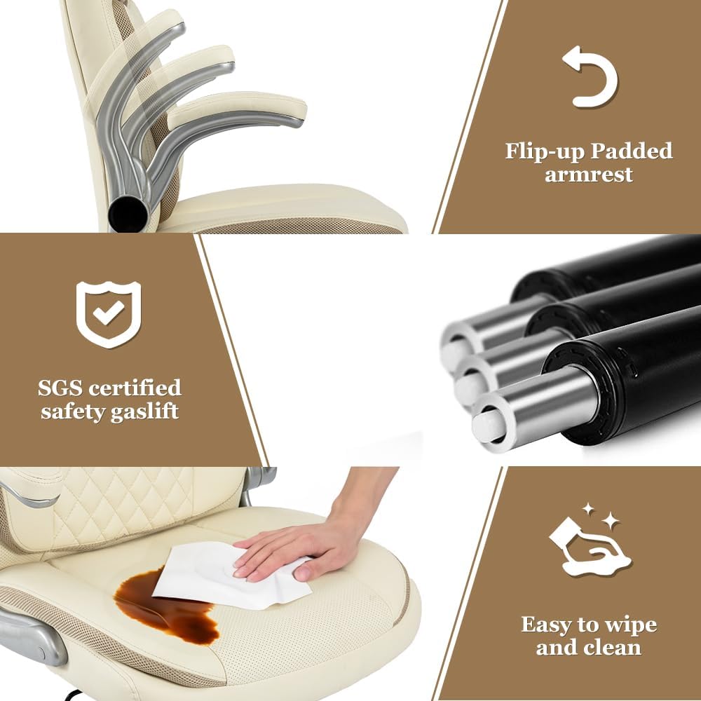 Savourseat Silla ergonómica de escritorio ejecutiva con reposabrazos abatibles y altura ajustable, 300 libras grande y alta, silla de oficina de