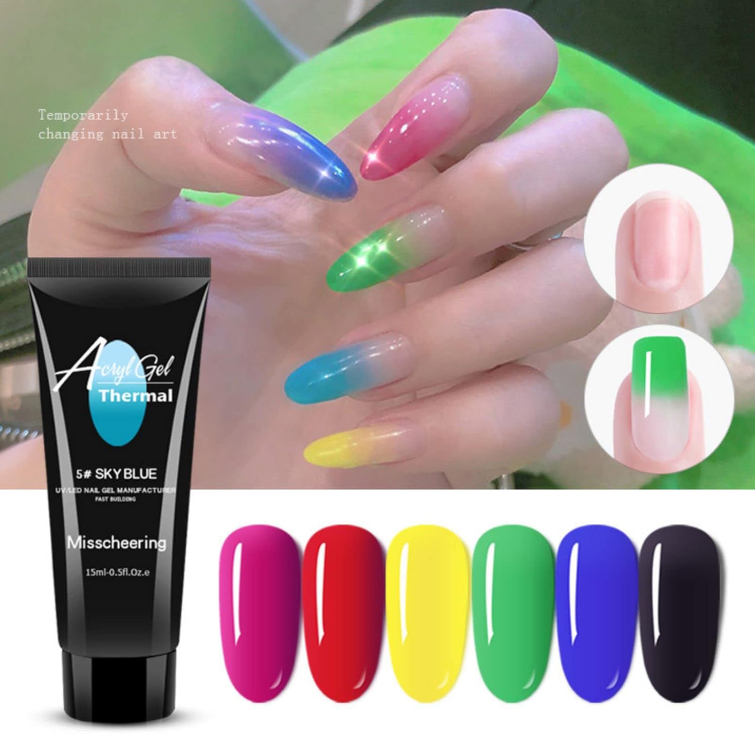 Kit de gel de uñas de 0.5 fl oz, 8 colores constructores de esmalte de uñas de gel de uñas con purpurina, extensión acrílica que cambia de color