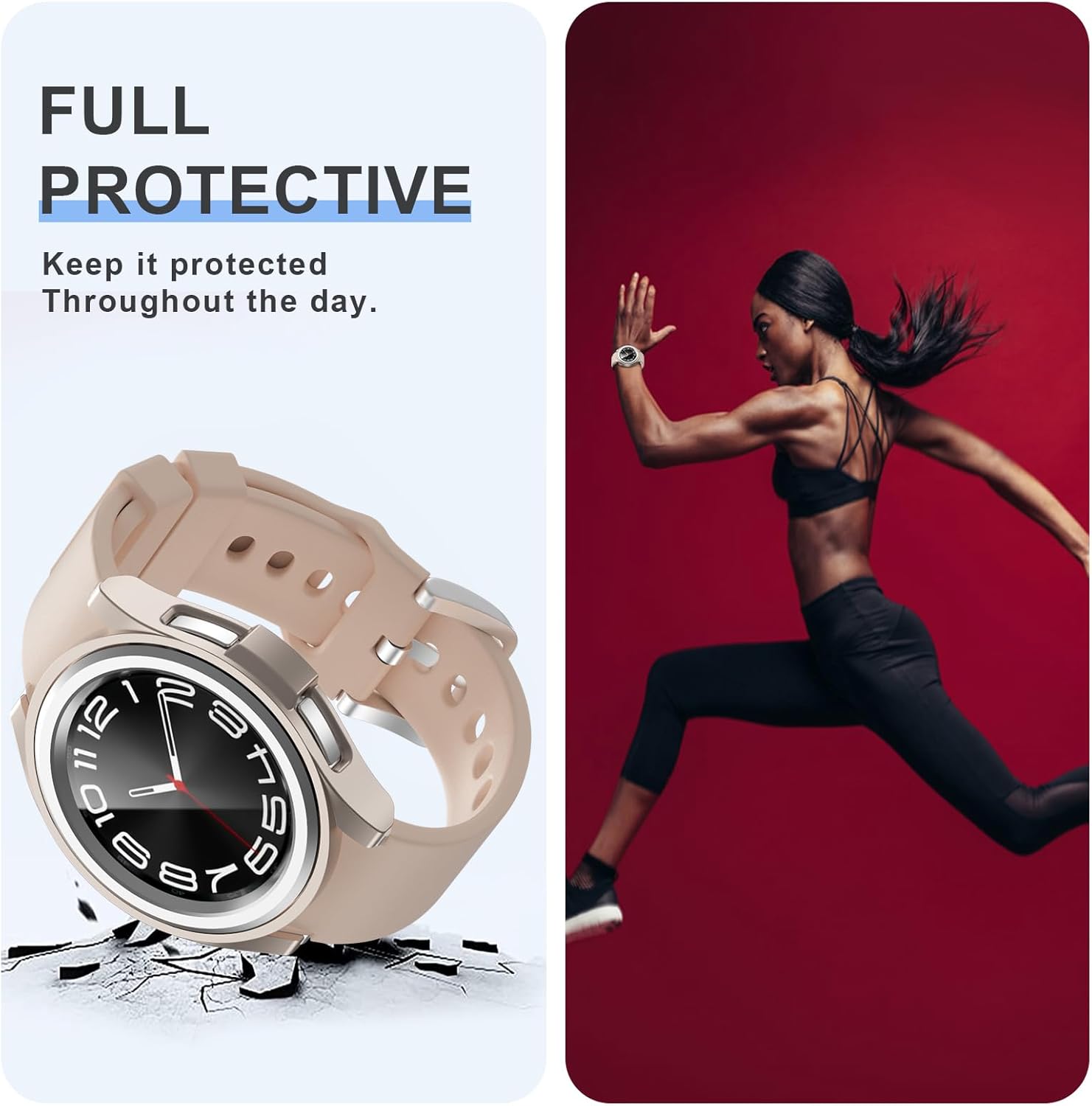 5+5 Paquete de protectores de pantalla para Samsung Galaxy Watch 6 Classic de 1.693 in, funda protectora JZK Hard PC + Película protectora de