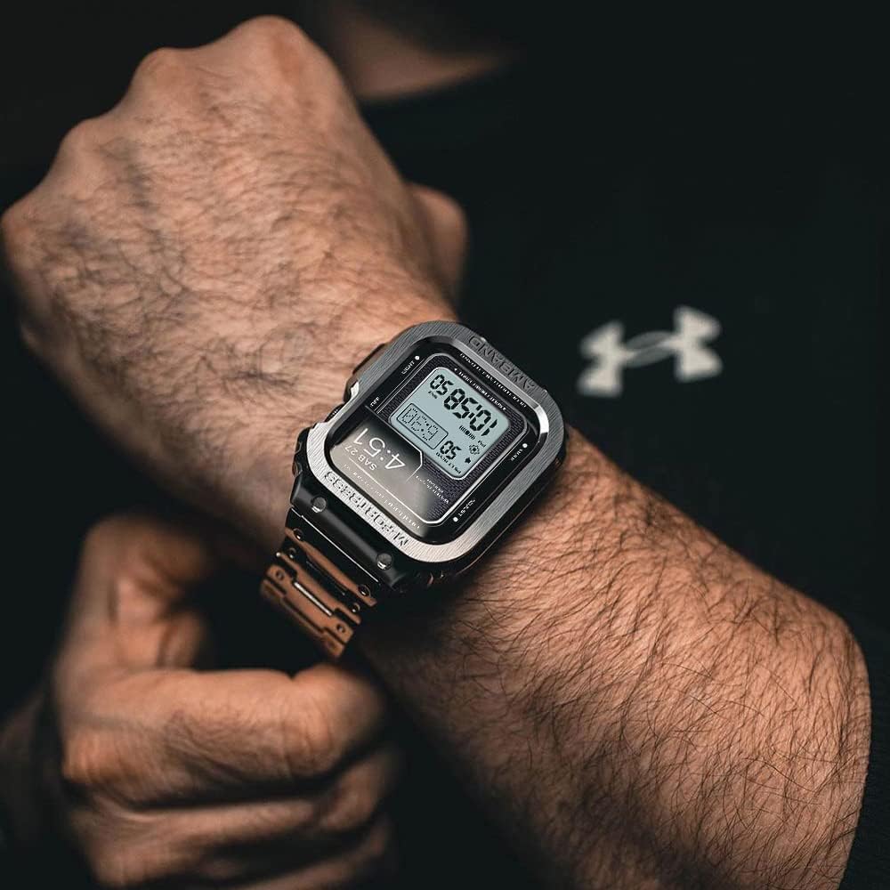 amBand – Funda resistente de acero inoxidable contra golpes compatible con Apple Watch Series 76SE54 de 1.57 pulgadas, 1.65 pulgadas, Moving