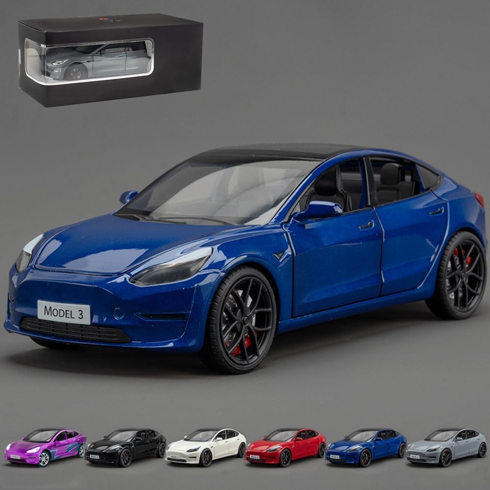 Coches de juguete a escala 124 compatibles con el modelo 3, autos de metal fundido a presión con luzsonido, juguetes de auto para niños y niñas de 3