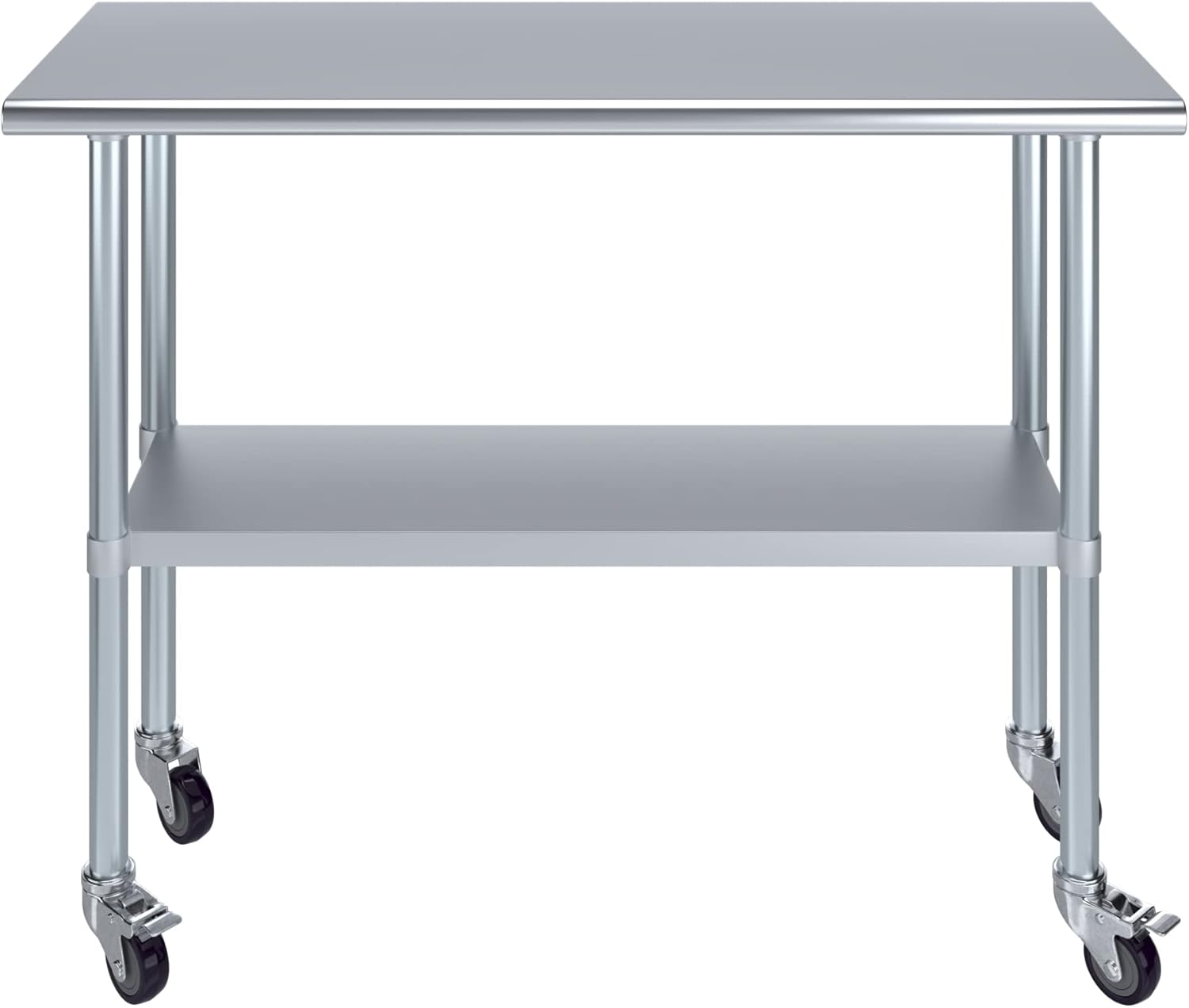 Mesa de trabajo AmGood de acero inoxidable de 18 x 48 pulgadas con ruedas  Mesa móvil de metal  Preparación de alimentos