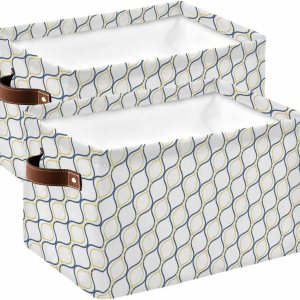 Cesta de almacenamiento de moire azul y amarillo para organizar estantes, cajas de almacenamiento plegables con asa, arte abstracto geométrico Cesta de almacenamiento de moire azul y amarillo para organizar estantes, cajas de almacenamiento plegables con asa, arte abstracto geométrico