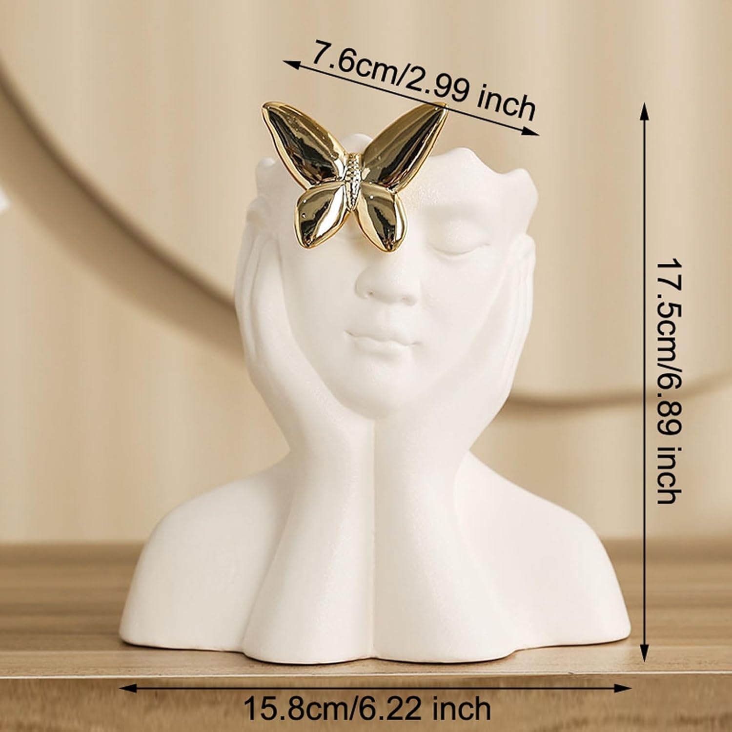 PAVLDSIN Jarrón de cerámica blanca para decoración, cabeza de forma humana creativa, medio cuerpo, busto, floreros con mariposa para el hogar,