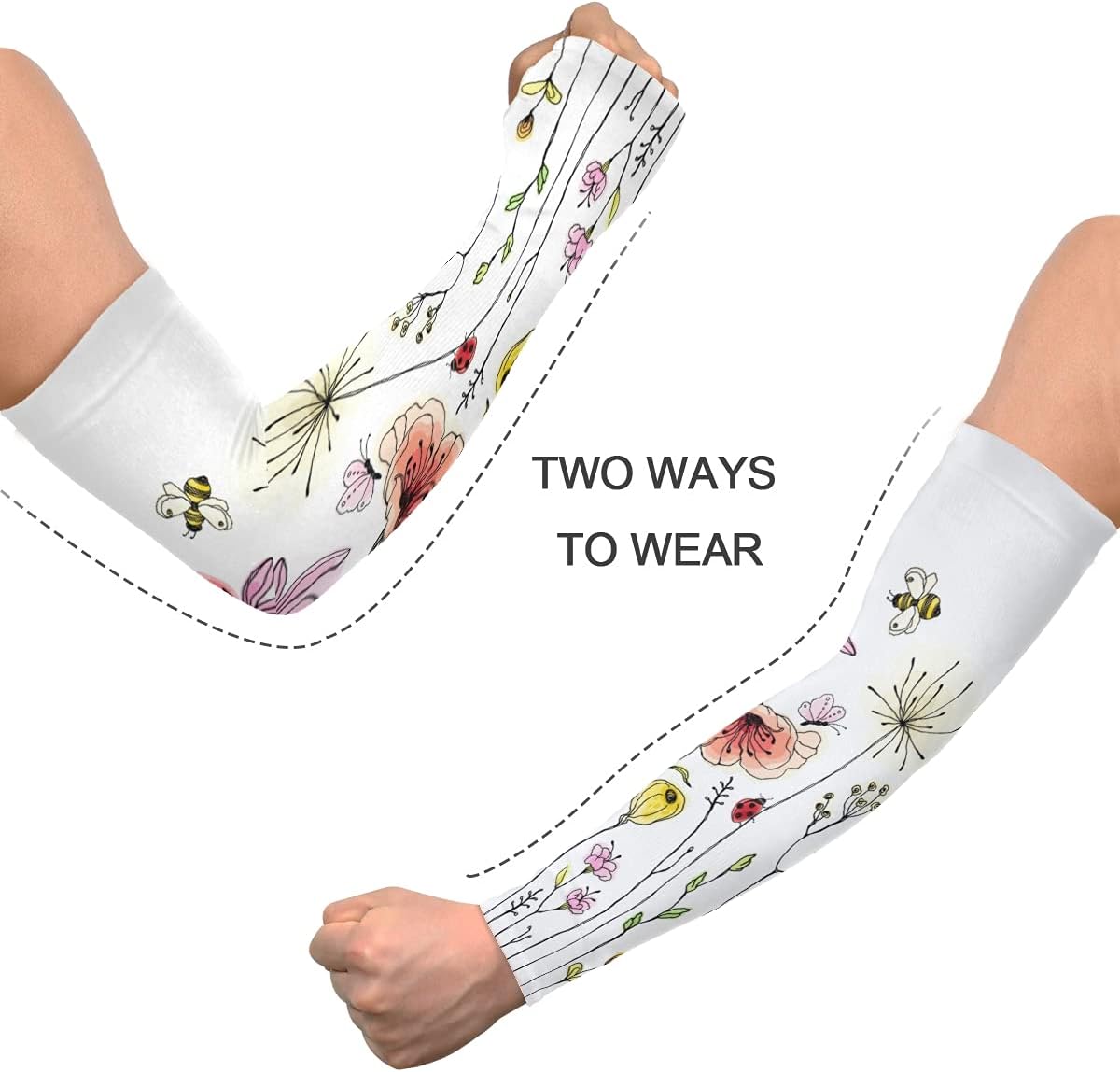 Mangas de jardinería con diseño de libélula de flores, con agujero para el pulgar, protección solar, mangas para brazos para mujeres y hombres