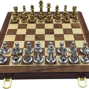 ROLTIN Piezas metálicas de ajedrez de madera maciza plegable tablero de ajedrez juegos de ajedrez ROLTIN Piezas metálicas de ajedrez de madera maciza plegable tablero de ajedrez juegos de ajedrez