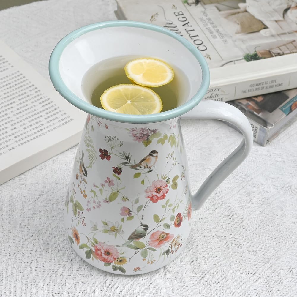 Jarra de granja, bonito jarrón decorativo para esmalte de flores, jarra de agua, jarra de bebidas, jarrón de metal para sala de estar, mesa de