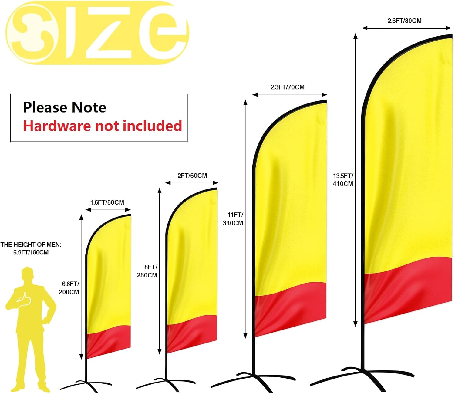 Bandera de plumas publicitaria personalizada, bandera de Swooper personalizada (19.7 x 78.7 in1.6 x 6.6 pies, bandera de plumas)
