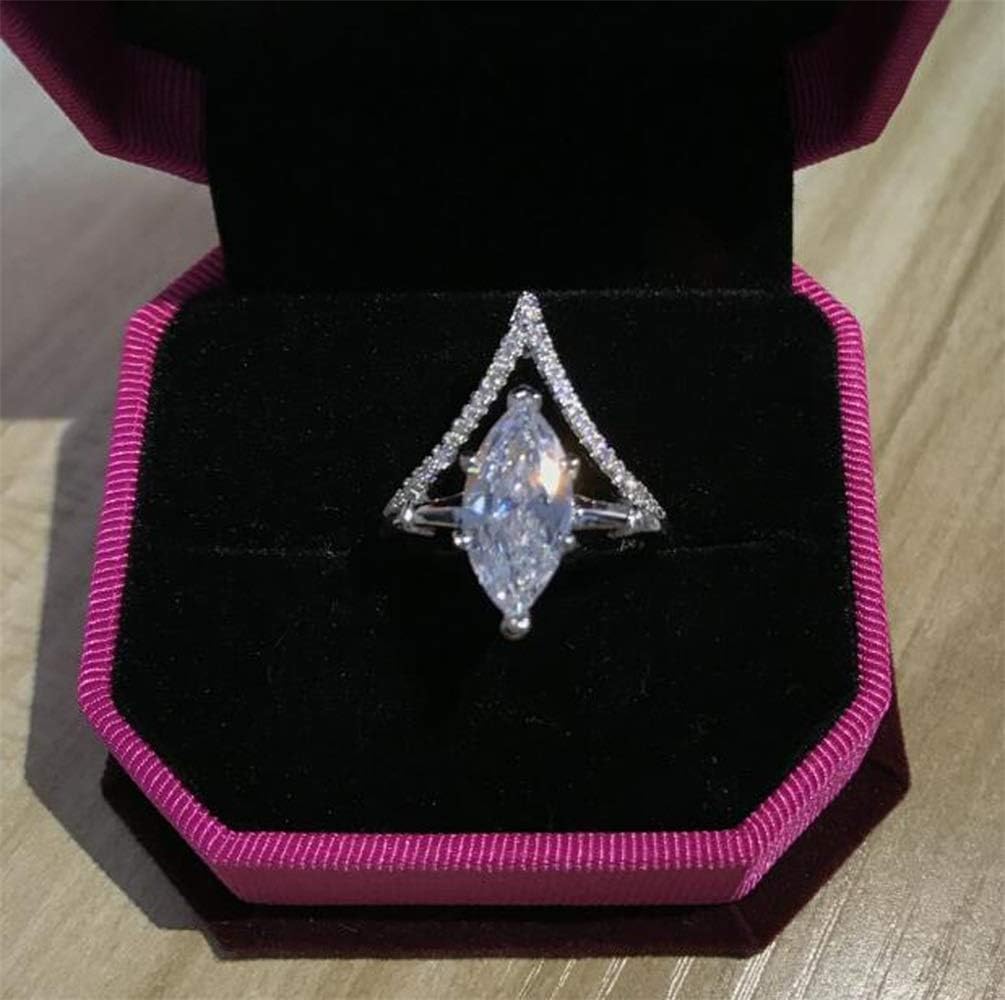 Anillo de plata 925 con circonita cúbica de corte marquesa perfecto de 2.0 quilates, circonita cúbica AAA, anillo de compromiso y boda para mujer