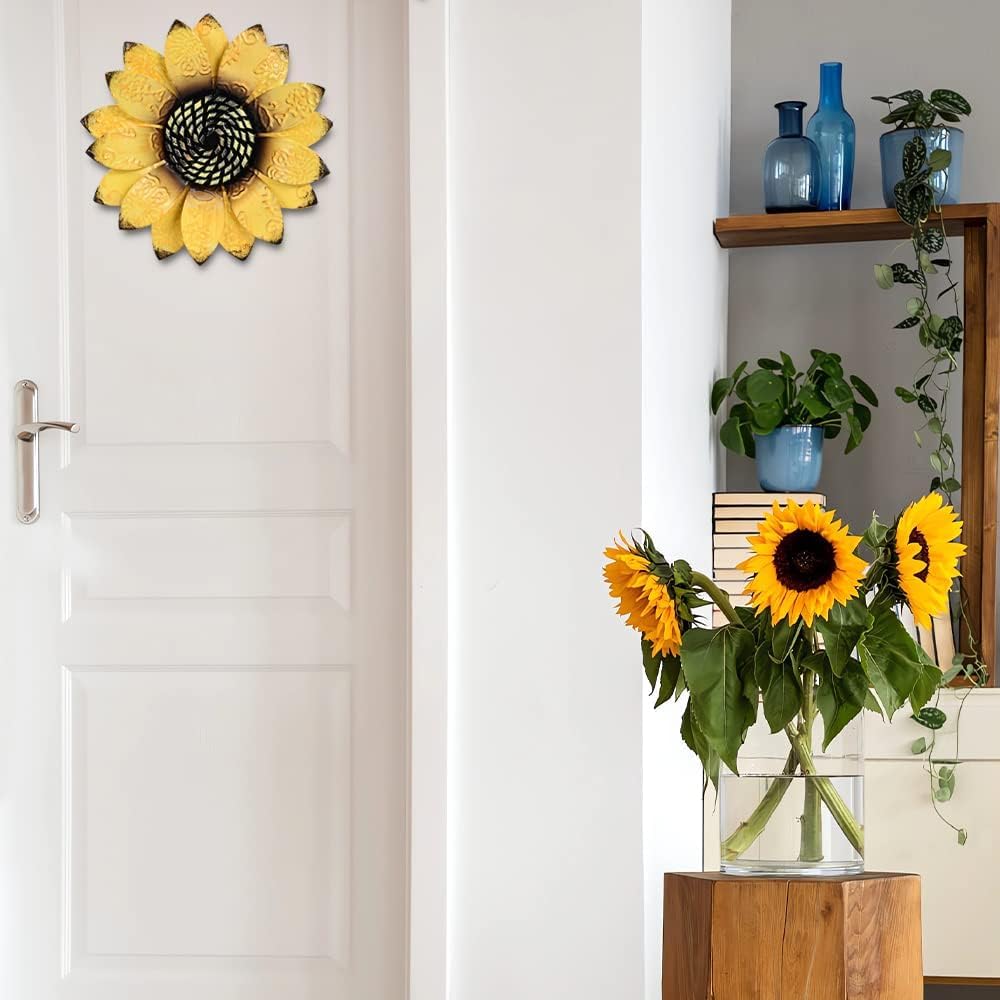 YEAHOME Decoración de pared de girasol, decoración de pared de flores de metal de 9 pulgadas, decoración de jardín de girasol para colgar para