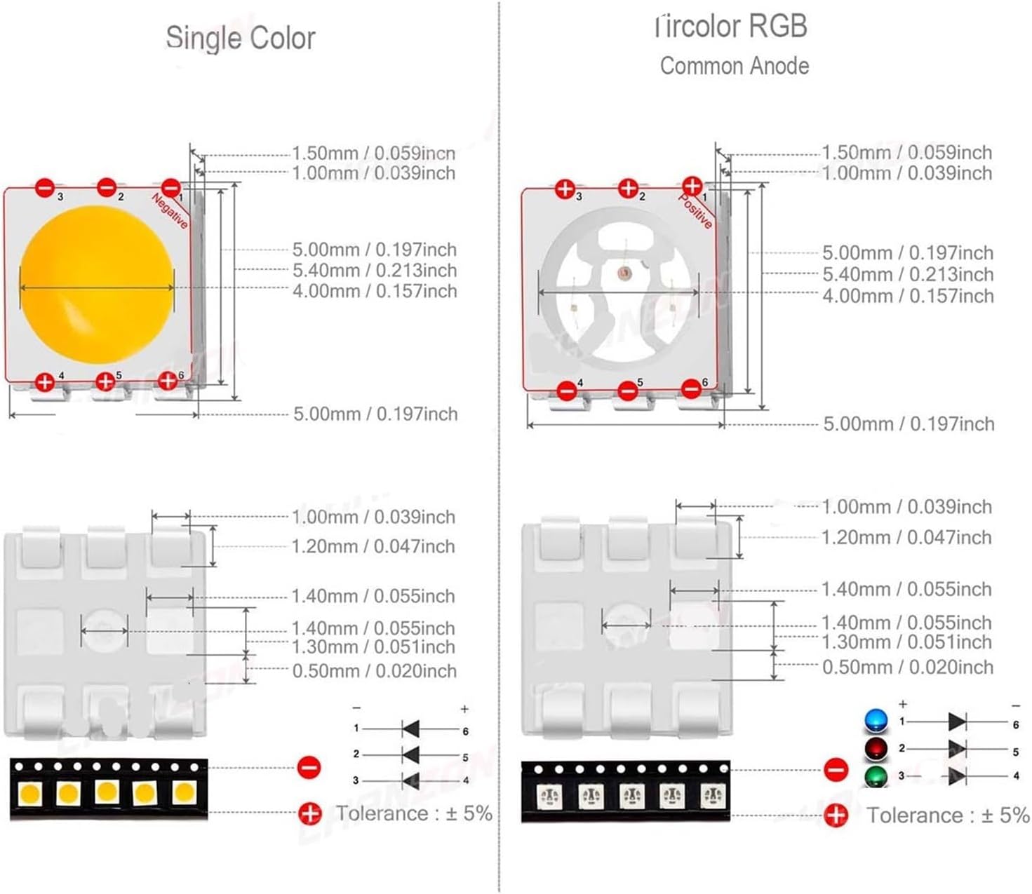 5 unids 5050 SMD LED diodo chip 0.2W blanco cálido rojo verde azul amarillo naranja UV púrpura rosa RGB DIY PCB lámpara luz perlas emisoras (color