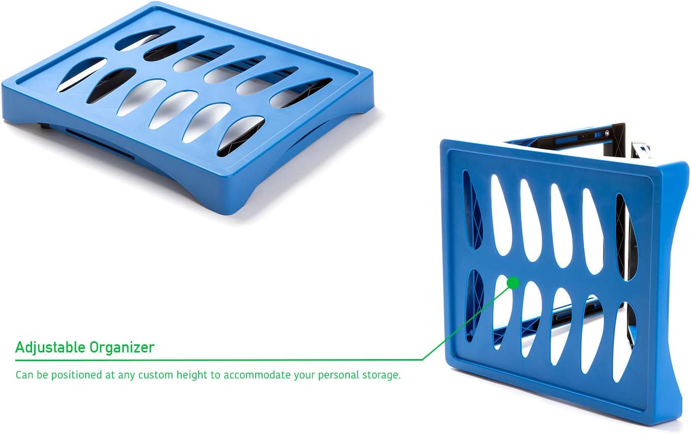 Mind Reader PLOSHELF-BLU – Organizador de estantes, altura ajustable de 11 a 14.25 pulgadas, apilable y resistente, accesorios plegables, ideal para