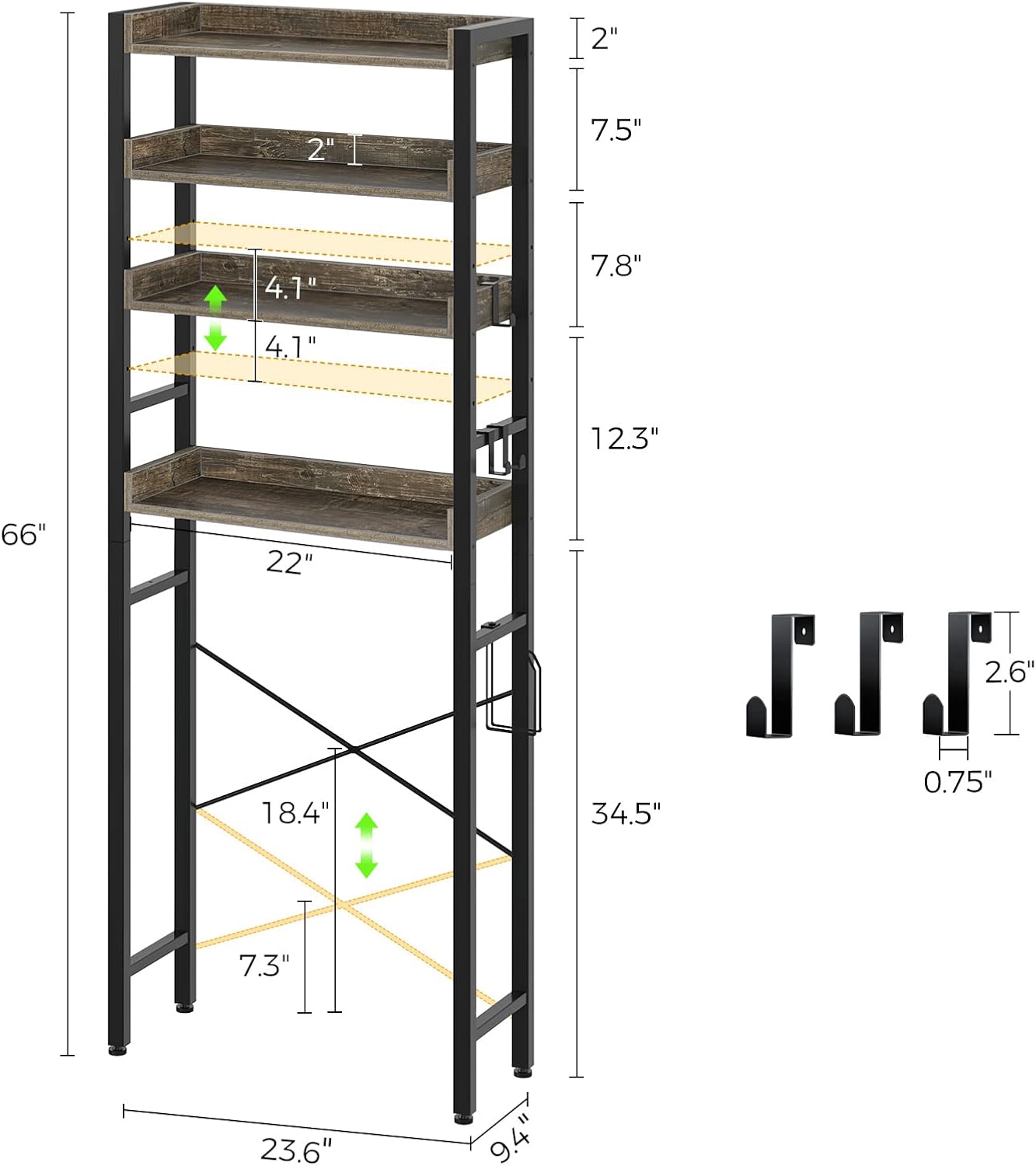Rolanstar Estante de almacenamiento sobre el inodoro, ahorro de espacio de baño de 4 niveles con estantes ajustables, organizador de baño para baño,