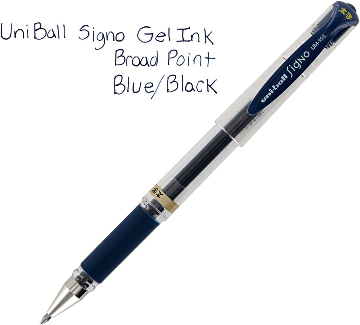 Pluma de punta rodante Uni-Ball Signo UM-153 tinta de gel con Punta amplia de 10 mm paquete de 3 unidades negro azul Blue-Black Ink - Imagen 5