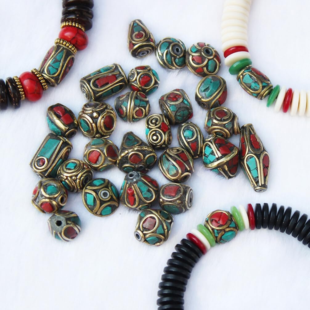 SUPVOX 10 cuentas de Buda hechas a mano de Nepal, cuentas espaciadoras de cobre, cuentas de agujero para fabricación de joyas (496-Y10267)