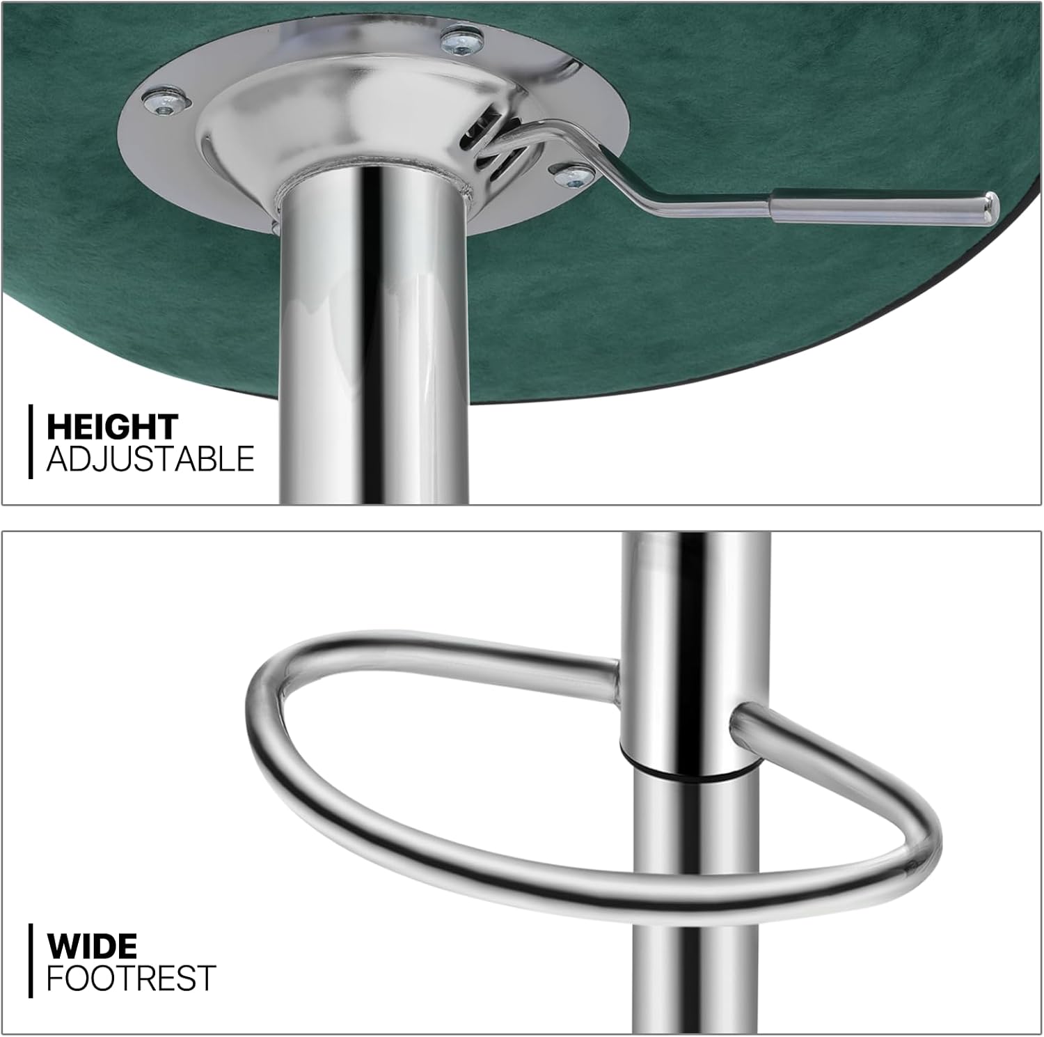 MoNiBloom Juego de 4 taburetes de bar de terciopelo verde, elegantes taburetes de bar de altura de mostrador con función giratoria, base de metal