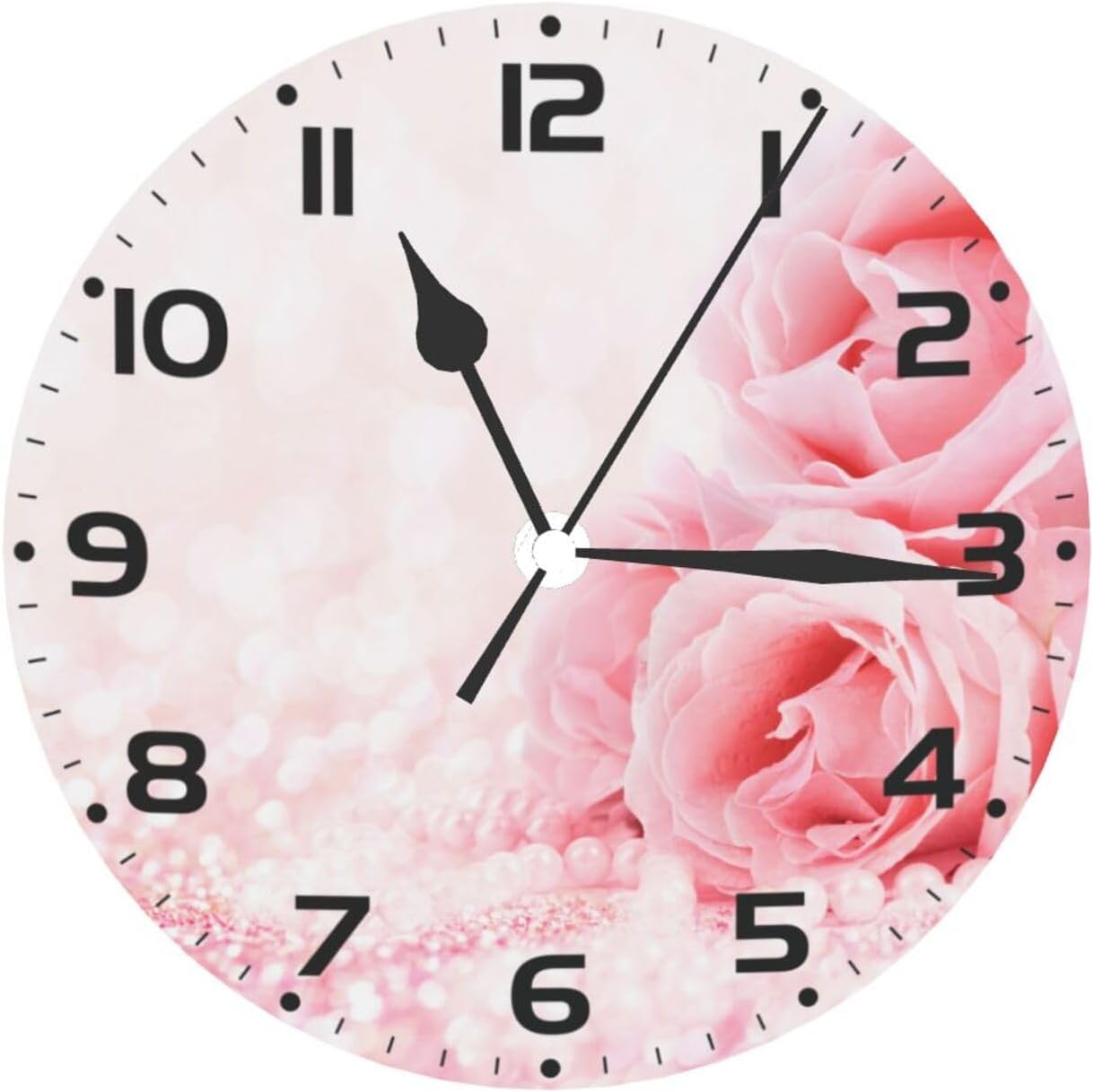 SUPLUCHOM Reloj de pared rosa con purpurina de 10 pulgadas, silencioso, sin tictac, decoración a pilas para cocina, sala de estar, dormitorio,
