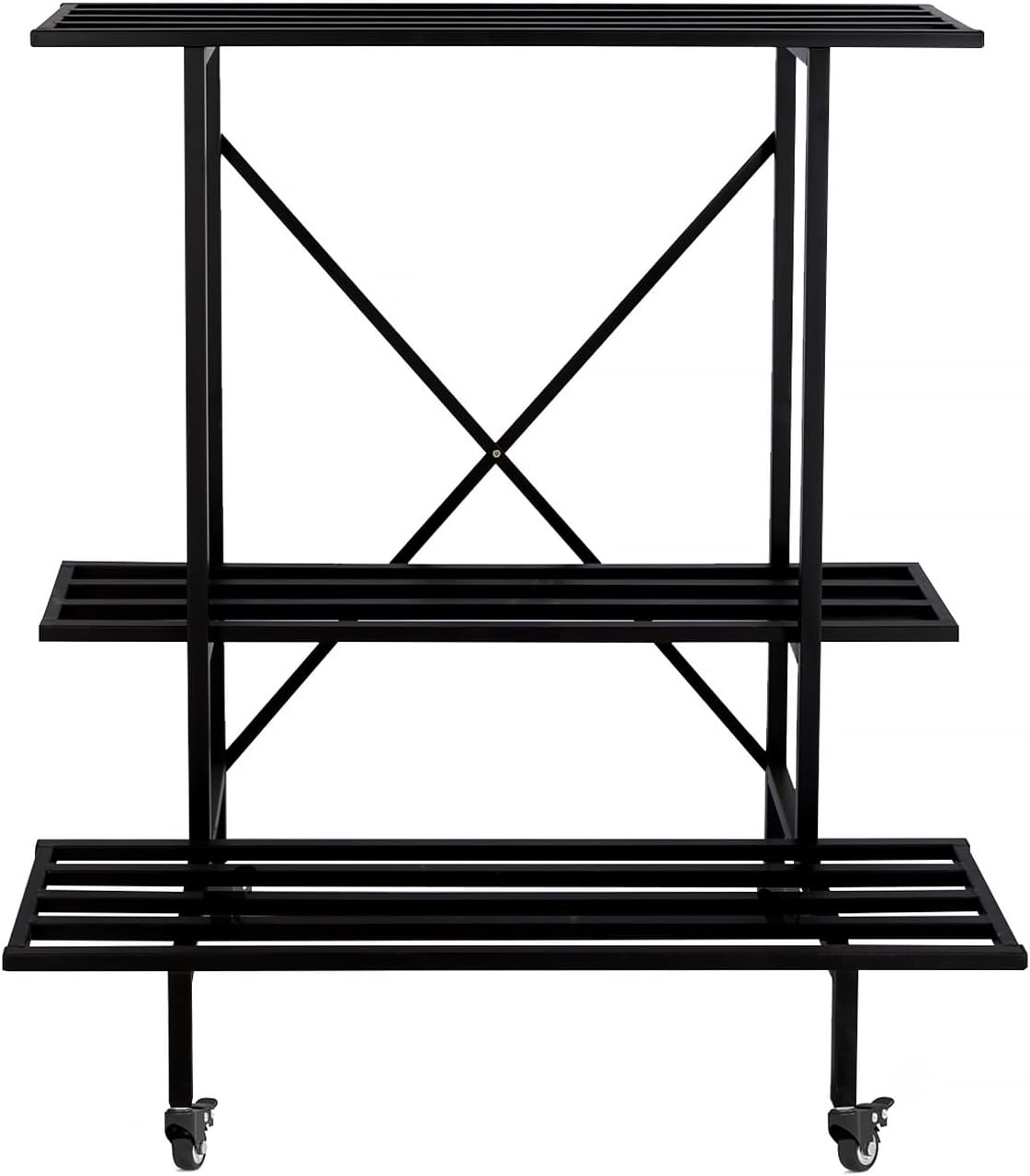 Zhongma Soporte para plantas de 3 niveles con ruedas, soporte de metal Heary Duty, 35.43 pulgadas de largo x 17.5 pulgadas de ancho x 38.6 pulgadas