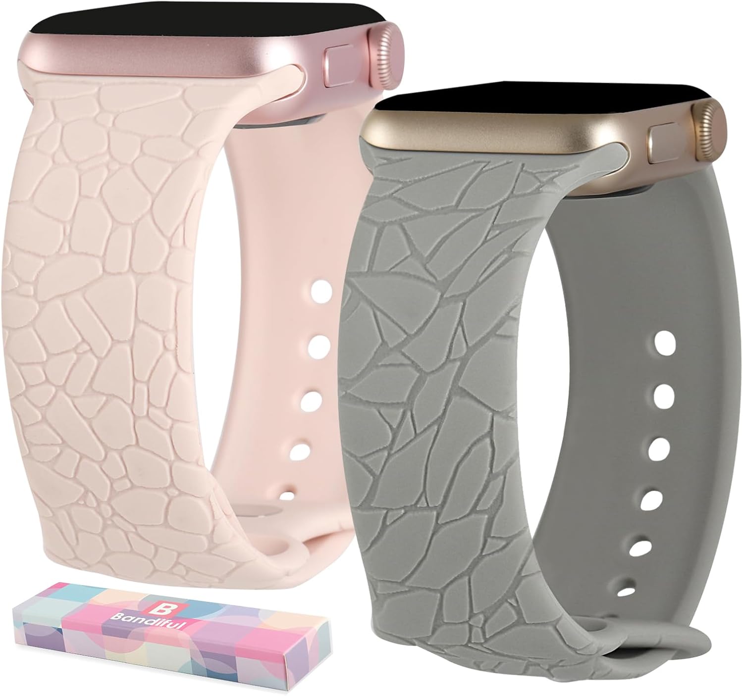 Paquete de 2 correas de repuesto con patrón de mármol grabadas compatibles con Apple Watch Band de 1.496 pulgadas, 1.575 pulgadas, 1.614 pulgadas,