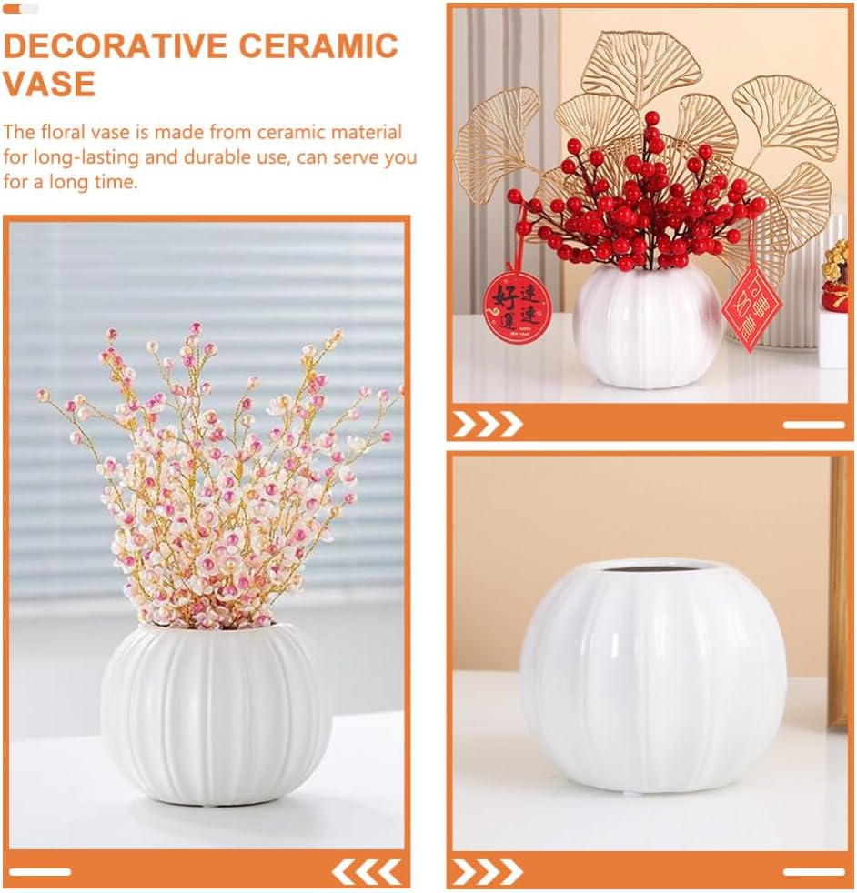 Zerodeko Jarrón floral de cerámica para calabaza, maceta para suculentas, florero seco, único mini maceta para cosecha de otoño, Halloween,