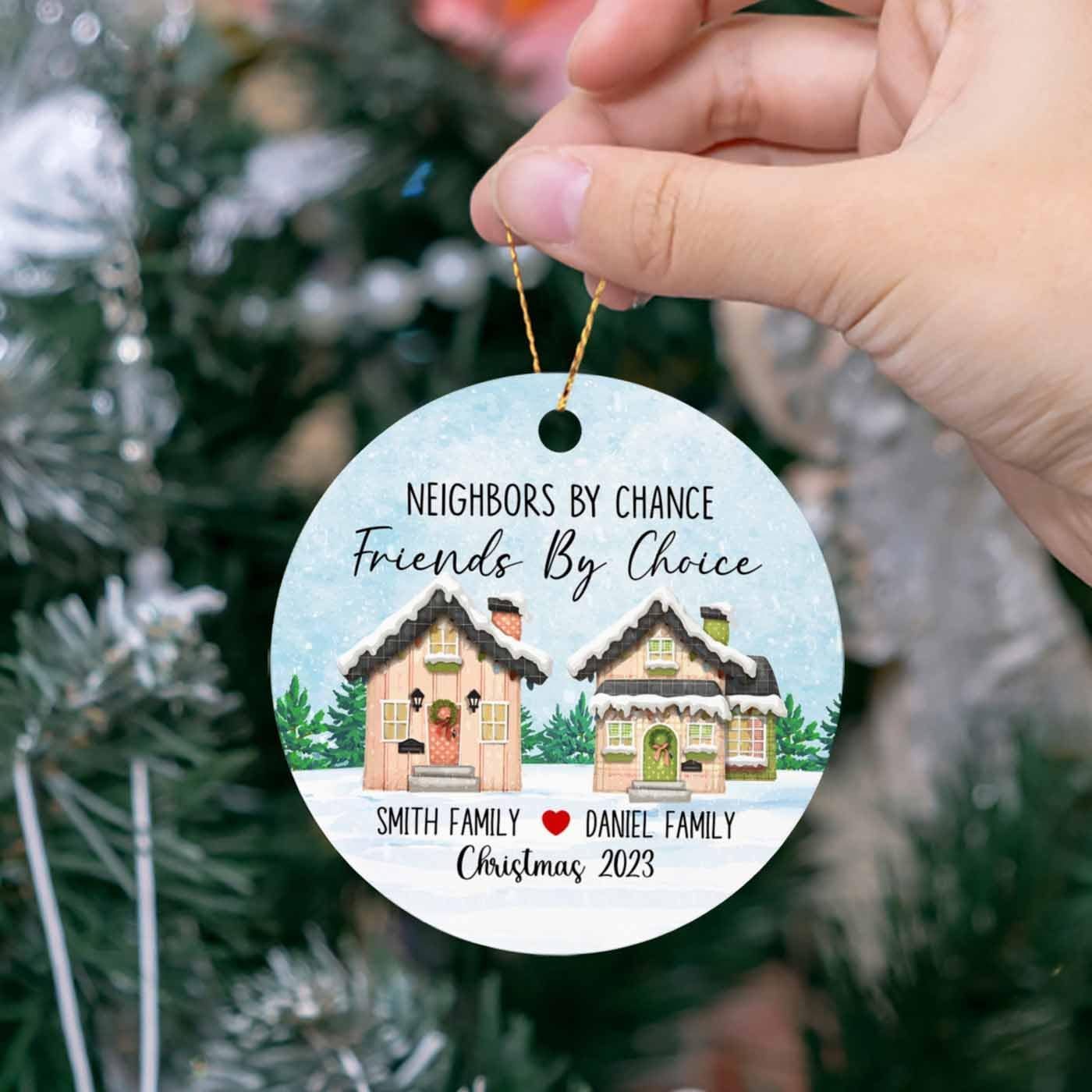 Vecinos por Chance Friends by Choice – Adorno de Navidad 2023, adorno personalizado de amistad para vecinos, regalo para mejores amigos vecinos,