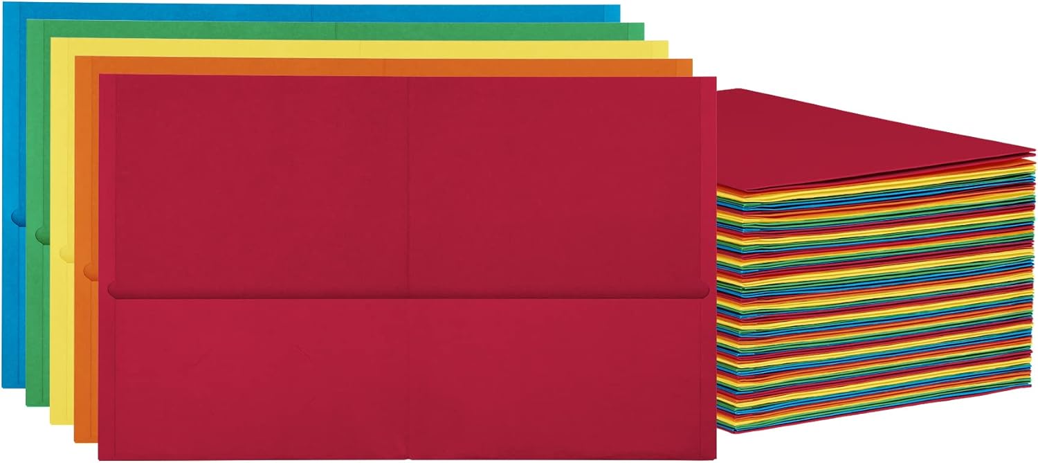 Oxford Carpetas de 2 bolsillos, Mega caja de 125, carpetas de papel texturizadas, colores surtidos (azul claro, verde, amarillo, naranja y rojo),