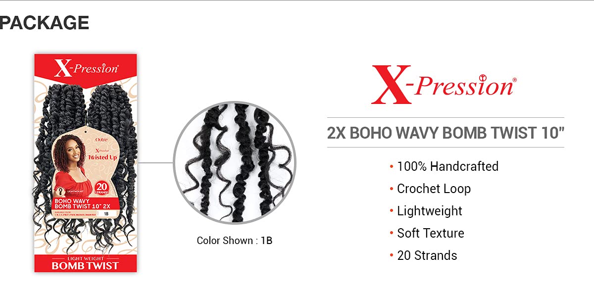 Outre Trenzas de ganchillo X-Pression Twisted Up 2X Boho Ondulado Bomb Twist 10″ (1 paquete, 2)