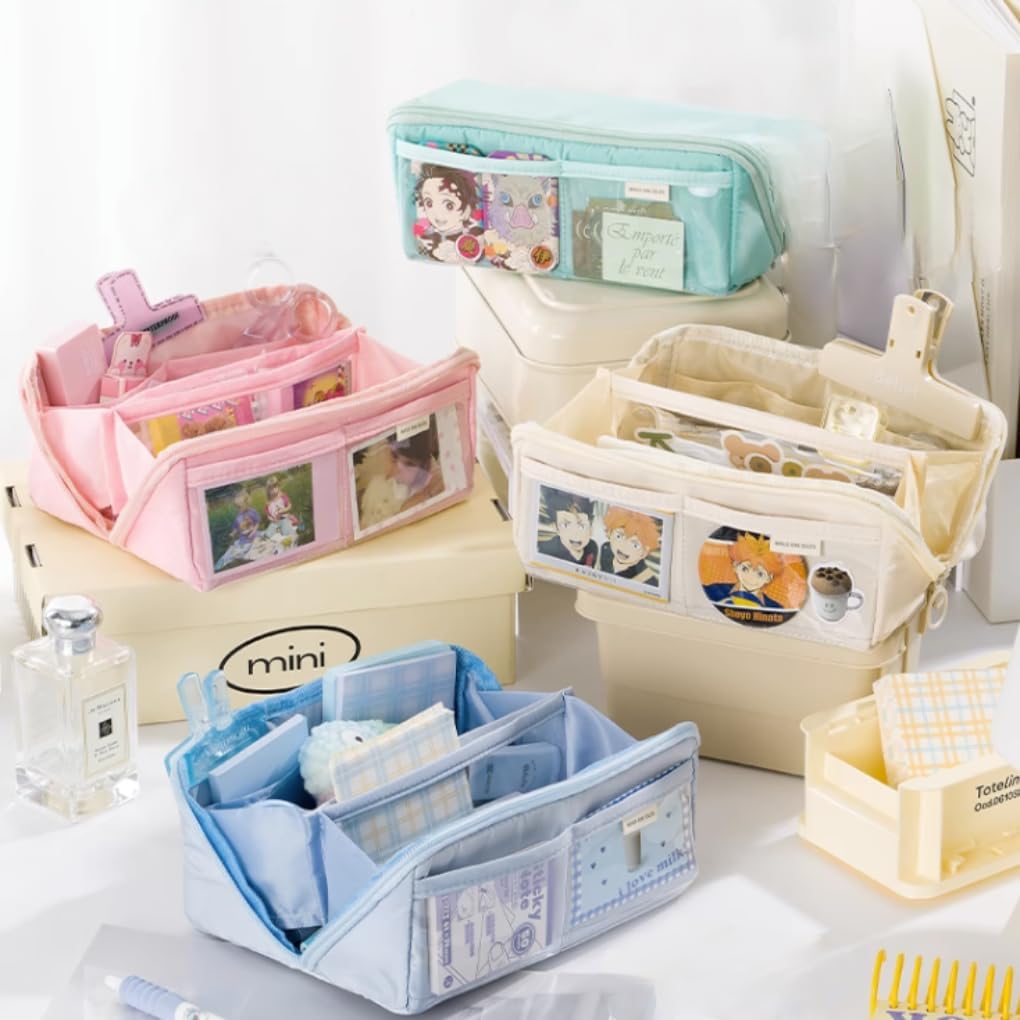Estuche estético transparente para lápices, estético, estacionario, kawaii, lindo estuche grande para lápices (rosa)