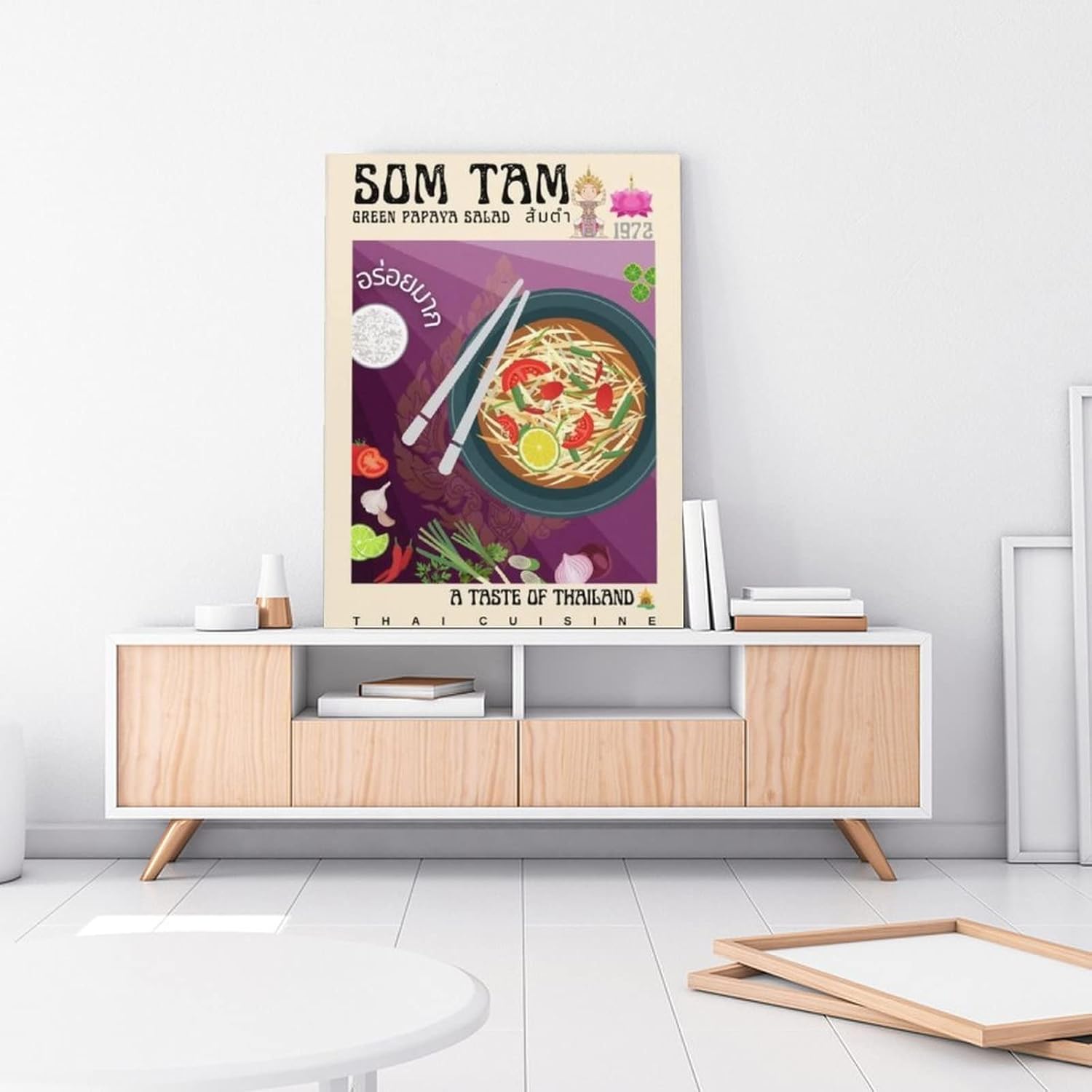 Póster vintage de comida tailandesa, póster de Som Tam, póster de cocina moderna Art Deco, pintura en lienzo, pósteres e impresiones artísticas de