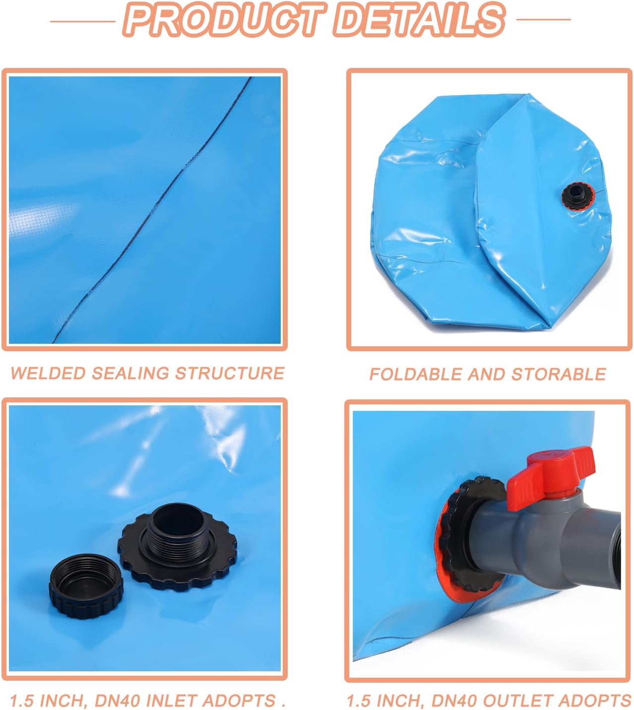 Vejiga de tanque de agua, contenedores de almacenamiento de vejiga de agua portátiles plegables de gran capacidad con espitas y kit de