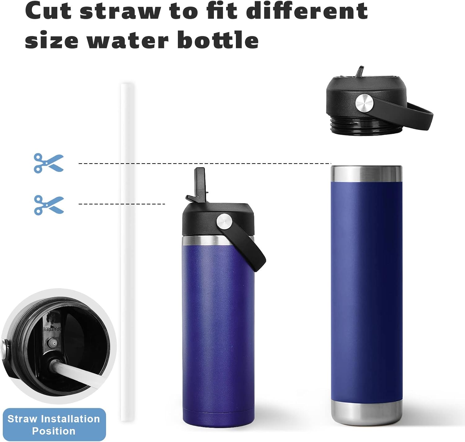 FLAKBOTEL Tapa de popote para botella de agua Yeti Rambler de 18 onzas, 26 onzas, 36 onzas, 64 onzas, tapa de repuesto de mango flexible para