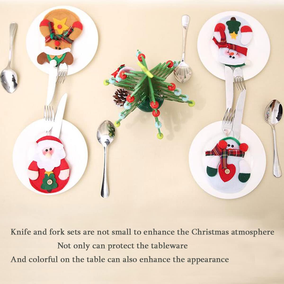 12 piezas de Navidad bolsa de cubiertos lindo muñeco de nieve cubiertos soporte cuchillo tenedor bolsa bolsa decoración para fiesta de Navidad cena