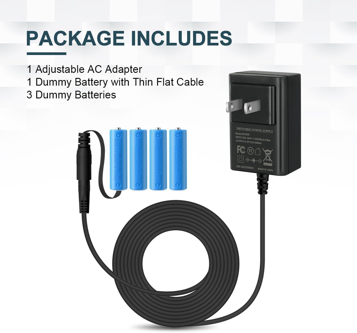 Lenink Adaptador de fuente de alimentación de CA ajustable para 2 pilas AA 3 AA 4 AA, adaptador de repuesto de batería AA para luces LED,