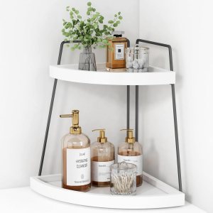 Forbena Organizador esquinero de baño, soporte de esquina de fregadero de 2 niveles para encimera de cocina, estación organizadora de barra de café Forbena Organizador esquinero de baño, soporte de esquina de fregadero de 2 niveles para encimera de cocina, estación organizadora de barra de café