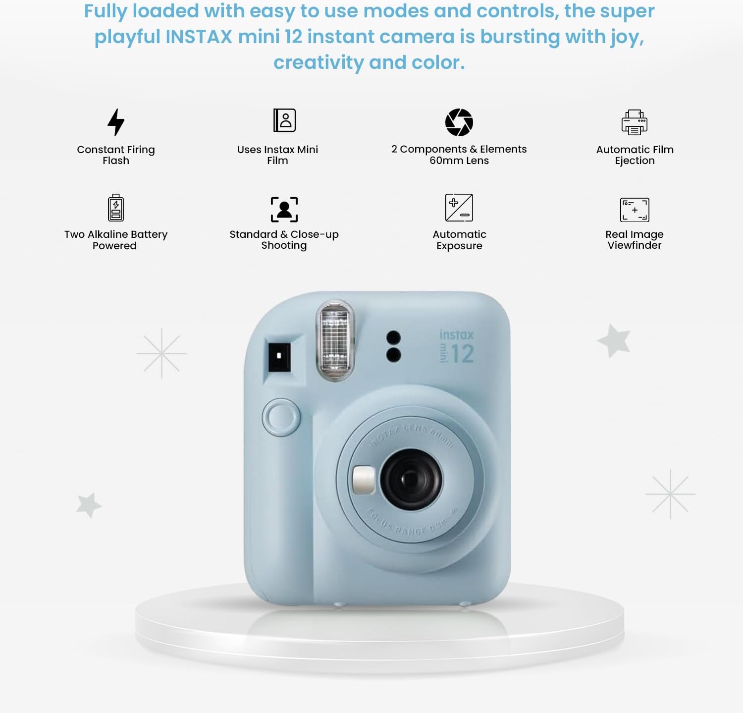Fujifilm Instax Mini 12 – Paquete de accesorios para cámara instantánea Instax Mini 12 y funda personalizada compatible + película Fuji Instax (50