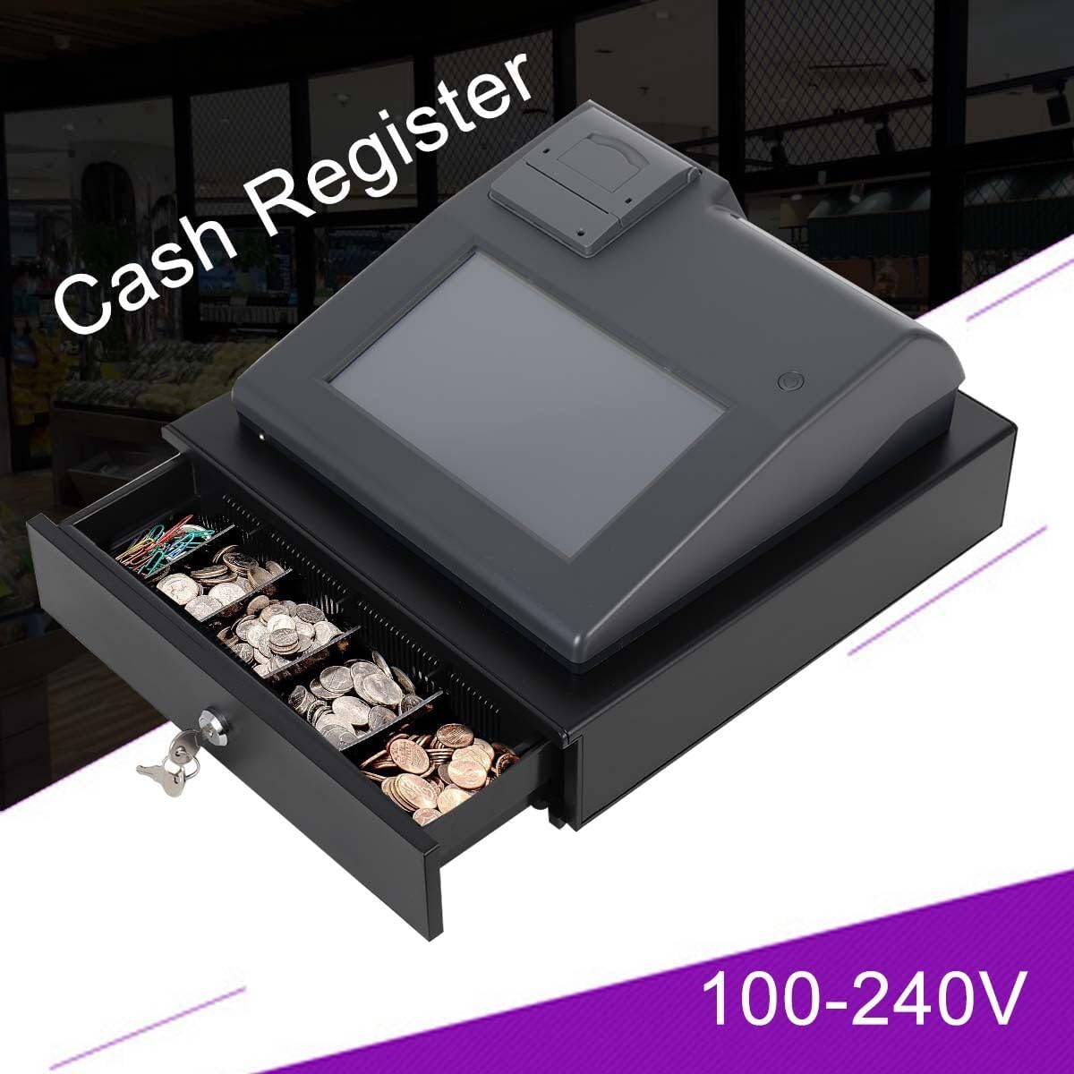 ECUTEE Caja registradora electrónica 9 con pantalla táctil completa, sistema POS con impresoras de recibos y diarios para pequeñas empresas,
