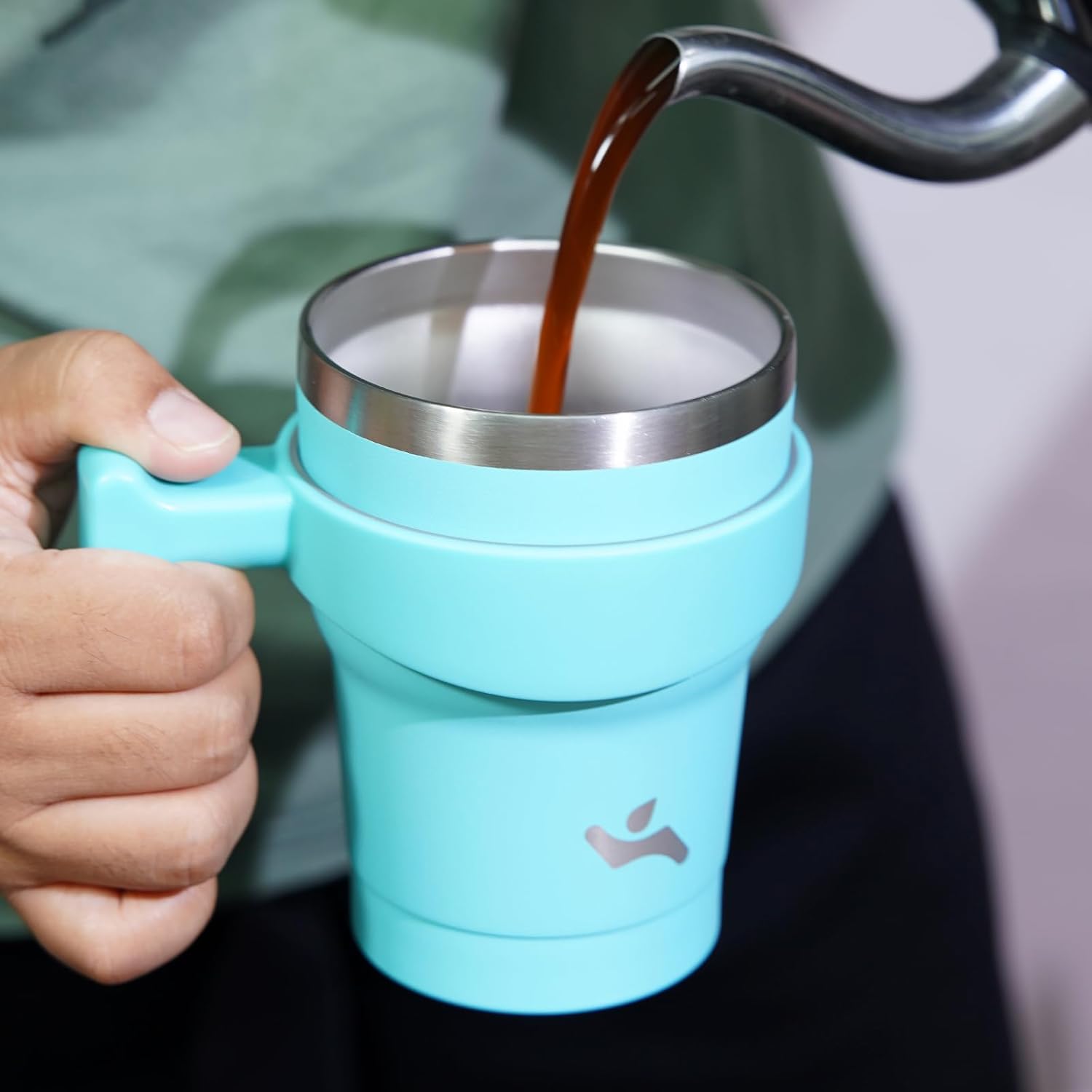 Vaso de 10 onzas con asa y 2 pajillas, 2 tapas, botella de agua aislada de acero inoxidable al vacío, taza de viaje reutilizable, turquesa