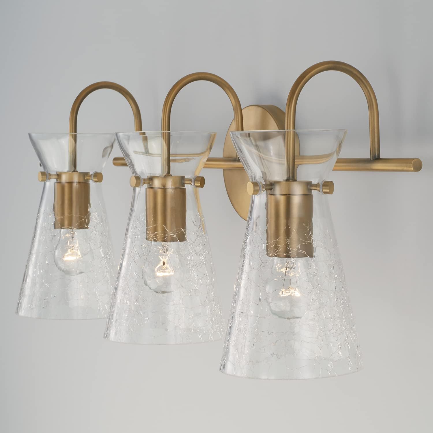 Capital Lighting 142431AD Mila – Soporte de pared para tocador de baño de vidrio medio agrietado, 3 luces, 300 vatios totales, 11 pulgadas de alto x