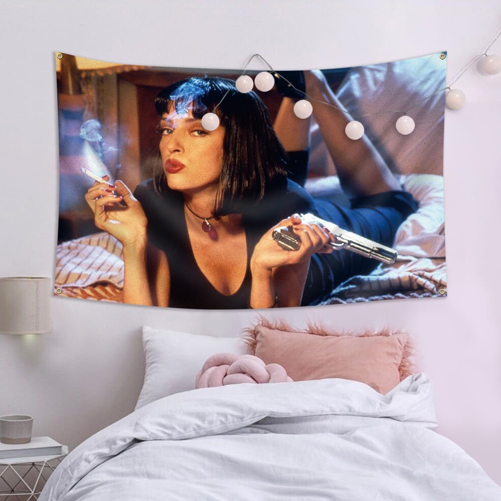 Uma Thurman – Pósteres de tapiz de pulpa ficción, banderas divertidas para dormitorio universitario, pancarta de película para dormitorio, sala de
