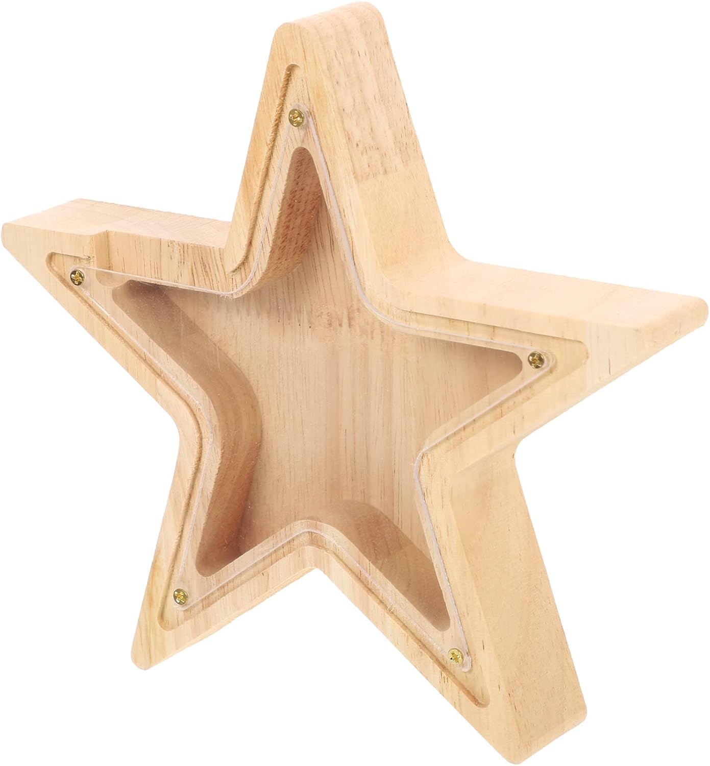 Zerodeko Hucha de madera para el hogar, alcancía para adolescentes, con forma de estrella, alcancía transparente para niños y niñas, bebé, primera