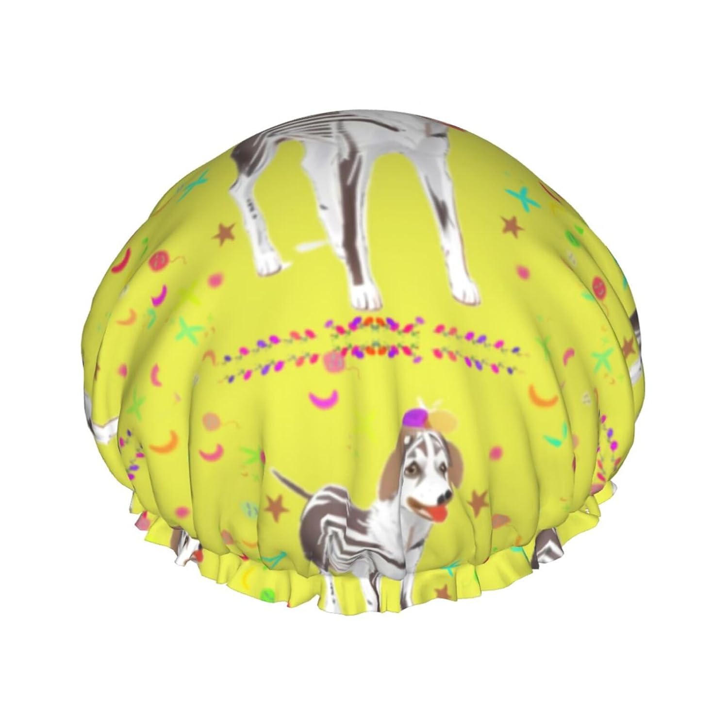 Cartoon Grey And White Dog Reusable Double Layer Waterproof Shower Cap With Elastic Cord For Home Cleaning Facial Care Shower