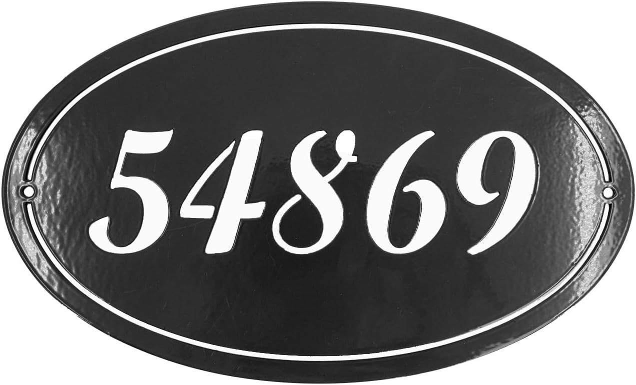 Letrero de dirección ovalado – Letrero de número de casa de montaje en pared – Letrero de acero personalizado – Fácil de instalar – Más colores para