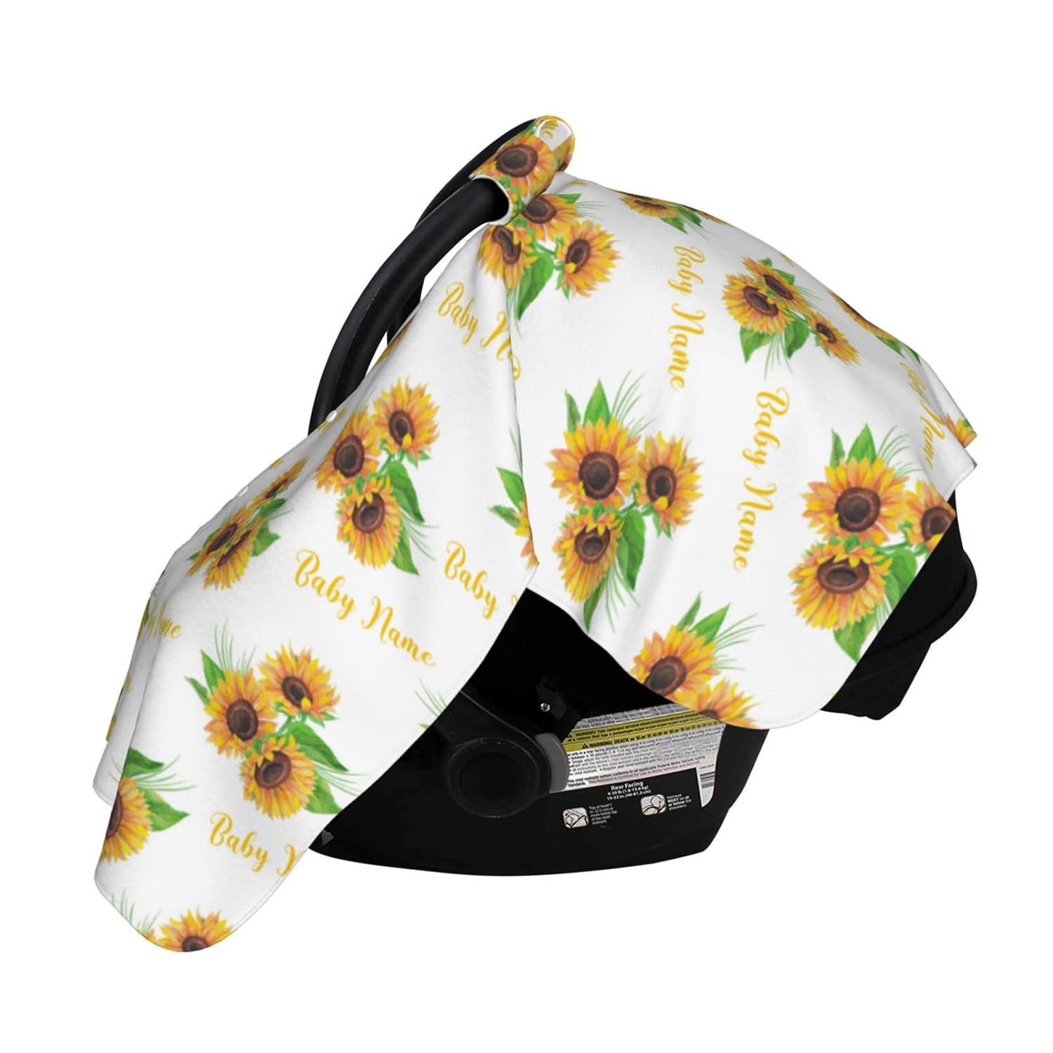 Toldo personalizado de girasol para asiento de automóvil para bebés con nombre, fundas de asiento de automóvil personalizadas para niños y niñas,