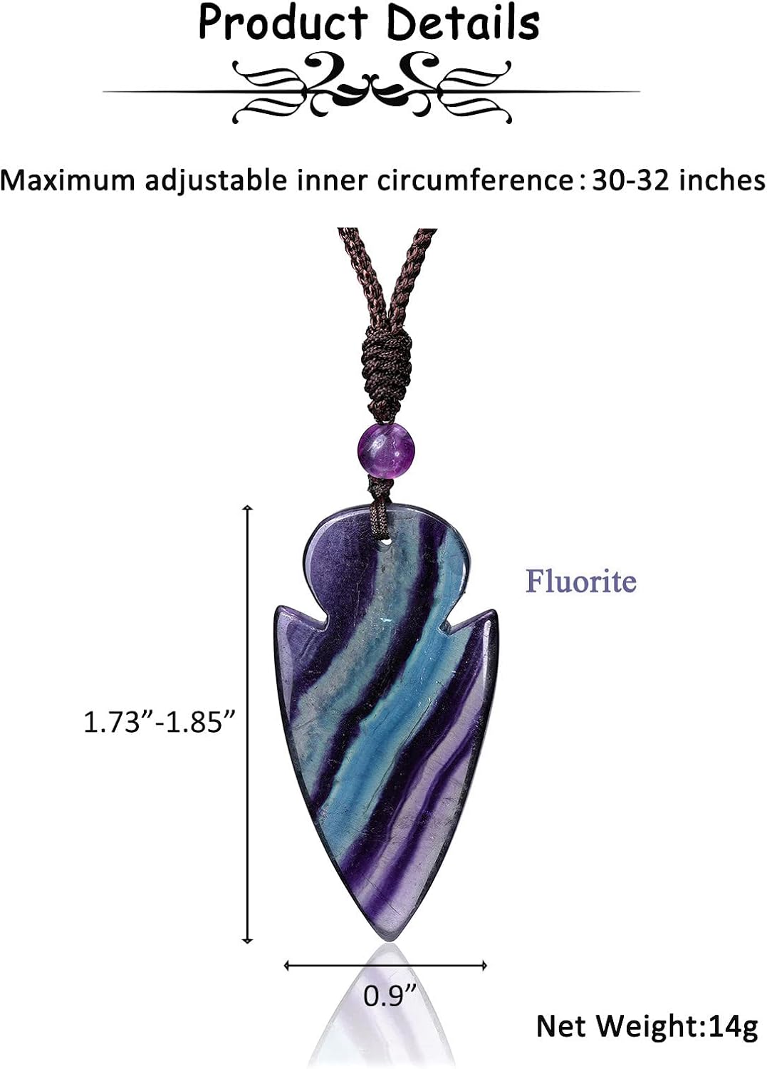 PESOENTH Collar de zorro de cristal para hombres y mujeres, con piedra curativa de fluorita, amuleto de protección de amuleto de la suerte, collar