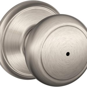 Schlage F40AND619 Perilla de puerta Andover Bed & Bath Privacy Lock, níquel satinado Schlage F40AND619 Perilla de puerta Andover Bed & Bath Privacy Lock, níquel satinado