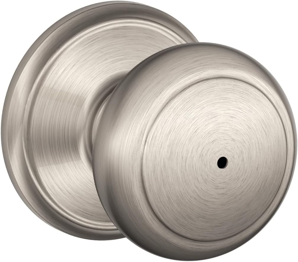 Schlage F40AND619 Perilla de puerta Andover Bed & Bath Privacy Lock, níquel satinado