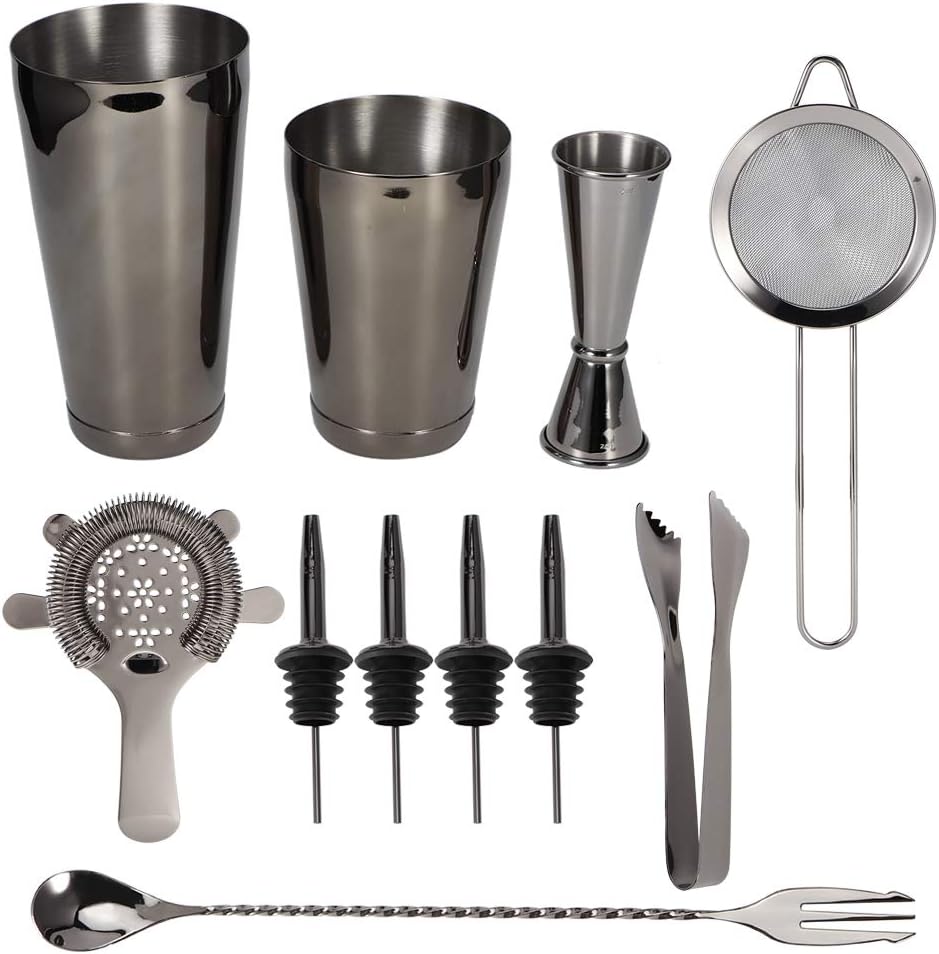 Kit de camarero de 11 piezas, juego de coctelera, multifunción de acero inoxidable profesional, juego de herramientas de coctelera profesional,