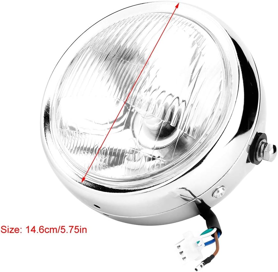 Acouto Faro delantero de motocicleta de 12 V, 5.75 pulgadas, universal, modificado, retro, carcasa plateada, lente blanca, faro delantero para GN125